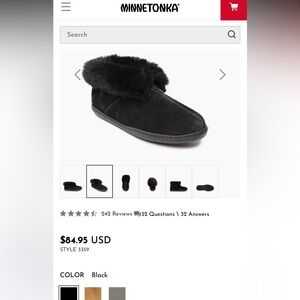 Minnetonka sheepskin suede booties slippers black suede size 8